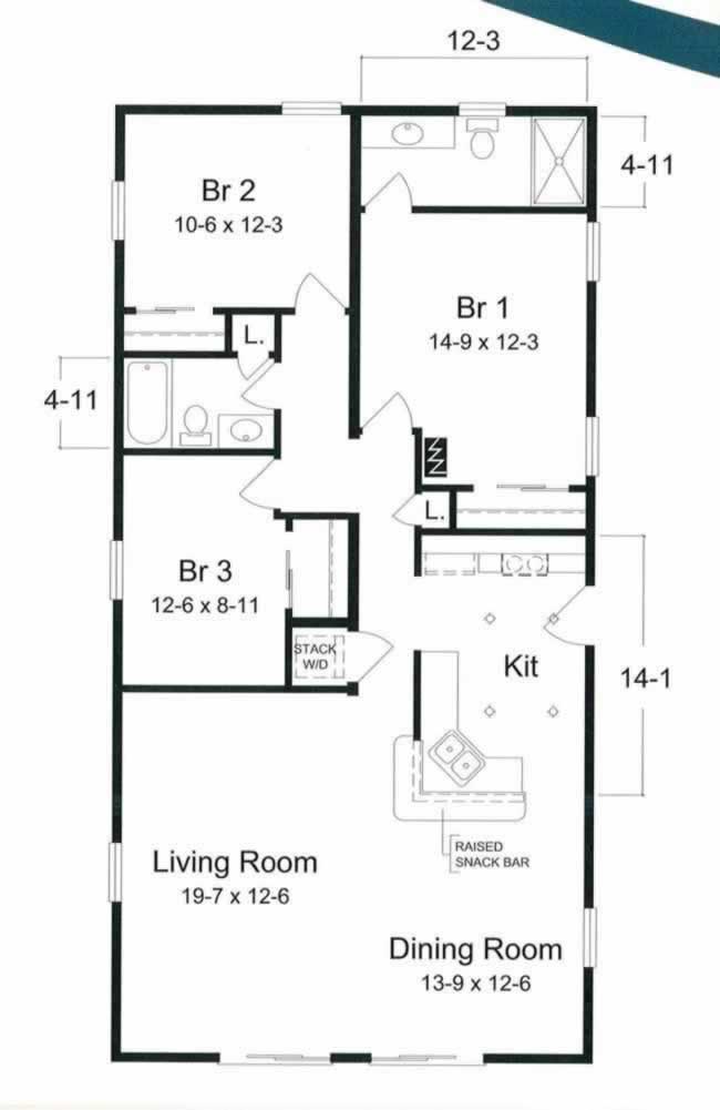 The Ocean View is another attractive one level, 3 bedroom, 2 bath, 1352 square foot ranch style home. The open floor plan is perfect for entertaining guests in the front section of the home with privacy in the rear bedroom area.